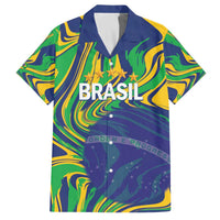 Brazil Football Custom Family Matching Off The Shoulder Long Sleeve Dress and Hawaiian Shirt 2026 Vamos Brasil Marble Pattern - Wonder Print Shop