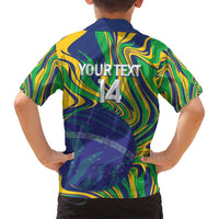 Brazil Football Custom Family Matching Off Shoulder Maxi Dress and Hawaiian Shirt 2026 Vamos Brasil Marble Pattern - Wonder Print Shop