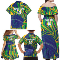 Brazil Football Custom Family Matching Off Shoulder Maxi Dress and Hawaiian Shirt 2026 Vamos Brasil Marble Pattern - Wonder Print Shop