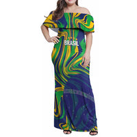 Brazil Football Custom Family Matching Off Shoulder Maxi Dress and Hawaiian Shirt 2026 Vamos Brasil Marble Pattern - Wonder Print Shop