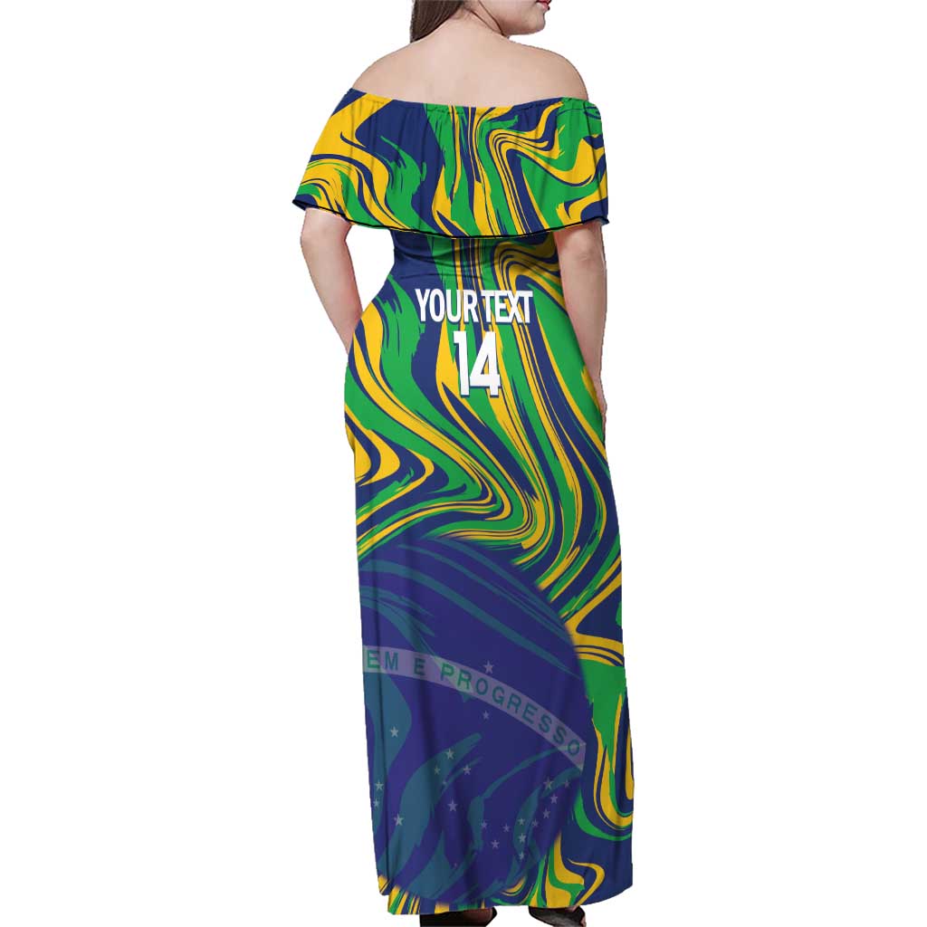 Brazil Football Custom Family Matching Off Shoulder Maxi Dress and Hawaiian Shirt 2026 Vamos Brasil Marble Pattern - Wonder Print Shop