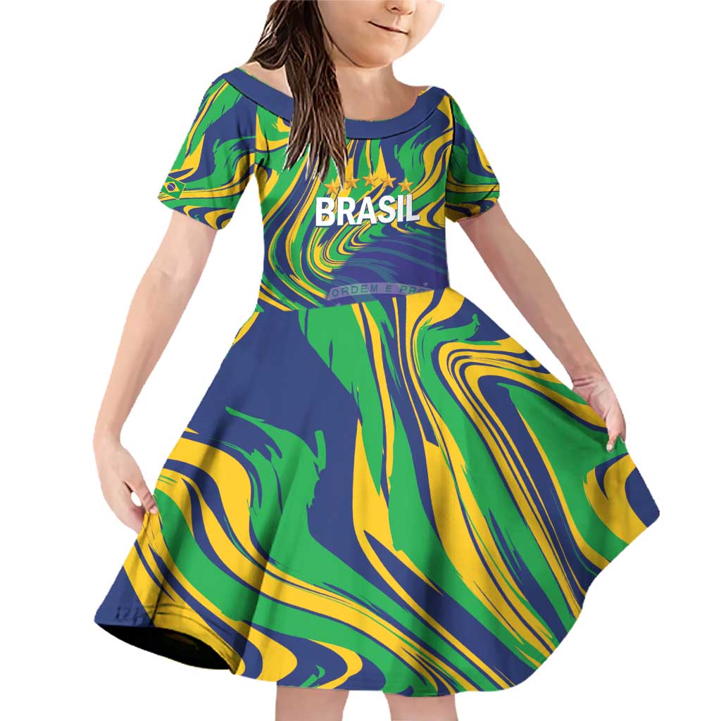 Brazil Football Custom Family Matching Off Shoulder Short Dress and Hawaiian Shirt 2026 Vamos Brasil Marble Pattern - Wonder Print Shop