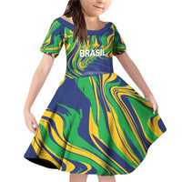Brazil Football Custom Family Matching Off Shoulder Short Dress and Hawaiian Shirt 2026 Vamos Brasil Marble Pattern - Wonder Print Shop
