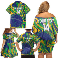 Brazil Football Custom Family Matching Off Shoulder Short Dress and Hawaiian Shirt 2026 Vamos Brasil Marble Pattern - Wonder Print Shop