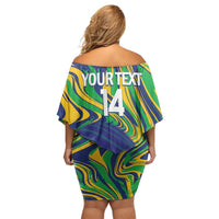 Brazil Football Custom Family Matching Off Shoulder Short Dress and Hawaiian Shirt 2026 Vamos Brasil Marble Pattern - Wonder Print Shop
