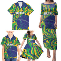 Brazil Football Custom Family Matching Puletasi and Hawaiian Shirt 2026 Vamos Brasil Marble Pattern - Wonder Print Shop
