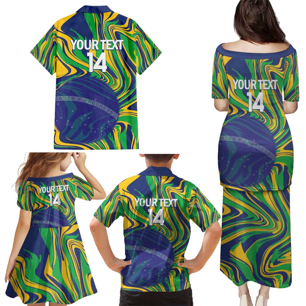 Brazil Football Custom Family Matching Puletasi and Hawaiian Shirt 2026 Vamos Brasil Marble Pattern - Wonder Print Shop