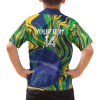Brazil Football Custom Family Matching Short Sleeve Bodycon Dress and Hawaiian Shirt 2026 Vamos Brasil Marble Pattern - Wonder Print Shop