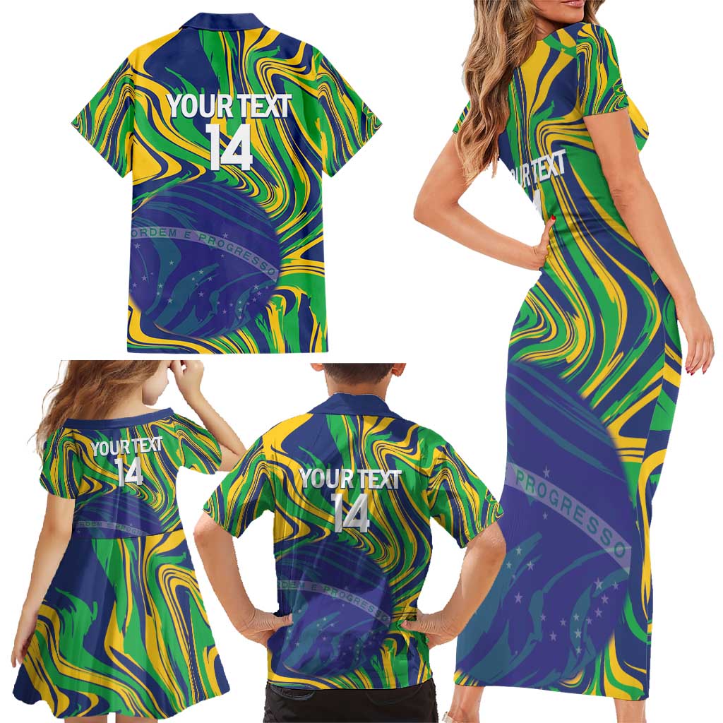 Brazil Football Custom Family Matching Short Sleeve Bodycon Dress and Hawaiian Shirt 2026 Vamos Brasil Marble Pattern - Wonder Print Shop