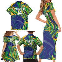 Brazil Football Custom Family Matching Short Sleeve Bodycon Dress and Hawaiian Shirt 2026 Vamos Brasil Marble Pattern - Wonder Print Shop