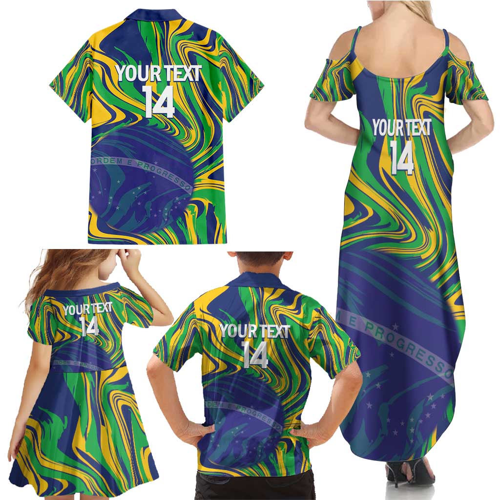 Brazil Football Custom Family Matching Summer Maxi Dress and Hawaiian Shirt 2026 Vamos Brasil Marble Pattern - Wonder Print Shop