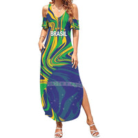 Brazil Football Custom Family Matching Summer Maxi Dress and Hawaiian Shirt 2026 Vamos Brasil Marble Pattern - Wonder Print Shop