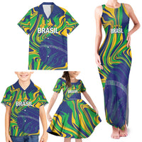 Brazil Football Custom Family Matching Tank Maxi Dress and Hawaiian Shirt 2026 Vamos Brasil Marble Pattern - Wonder Print Shop