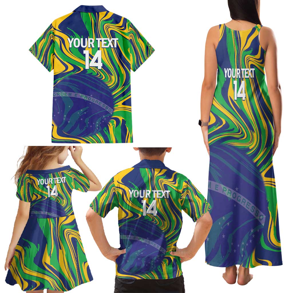 Brazil Football Custom Family Matching Tank Maxi Dress and Hawaiian Shirt 2026 Vamos Brasil Marble Pattern - Wonder Print Shop