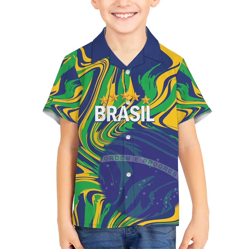 Brazil Football Custom Family Matching Tank Maxi Dress and Hawaiian Shirt 2026 Vamos Brasil Marble Pattern - Wonder Print Shop
