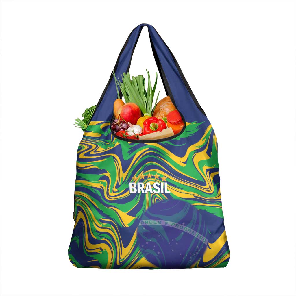 Brazil Football Grocery Bag 2026 Vamos Brasil Marble Pattern - Wonder Print Shop