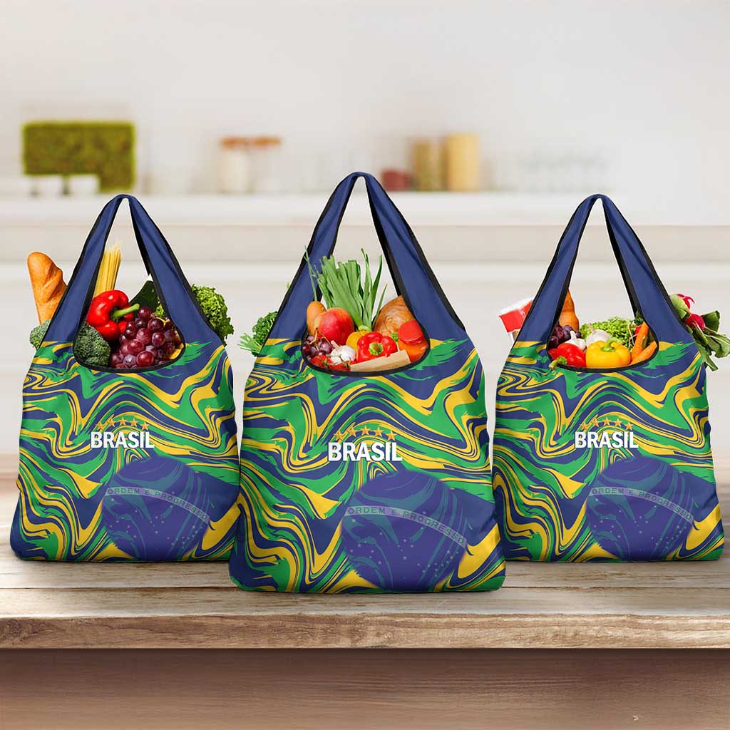 Brazil Football Grocery Bag 2026 Vamos Brasil Marble Pattern - Wonder Print Shop