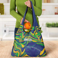 Brazil Football Grocery Bag 2026 Vamos Brasil Marble Pattern - Wonder Print Shop