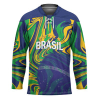 Brazil Football Custom Hockey Jersey 2026 Vamos Brasil Marble Pattern - Wonder Print Shop