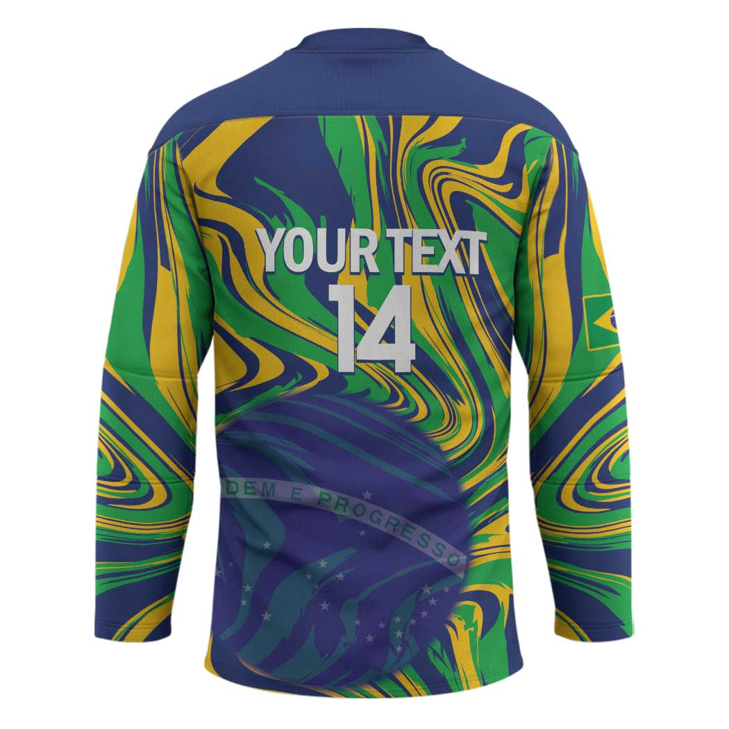 Brazil Football Custom Hockey Jersey 2026 Vamos Brasil Marble Pattern - Wonder Print Shop