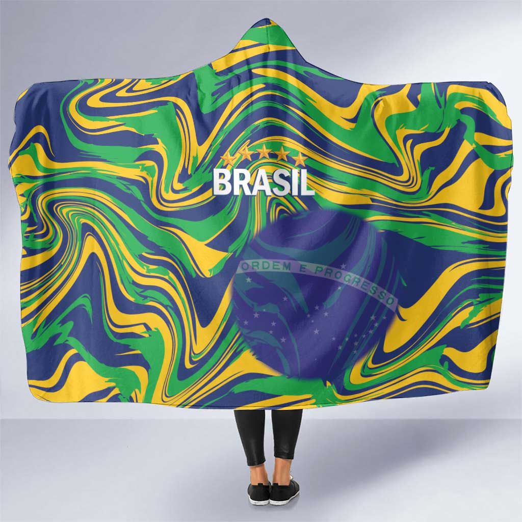 Brazil Football Hooded Blanket 2026 Vamos Brasil Marble Pattern - Wonder Print Shop