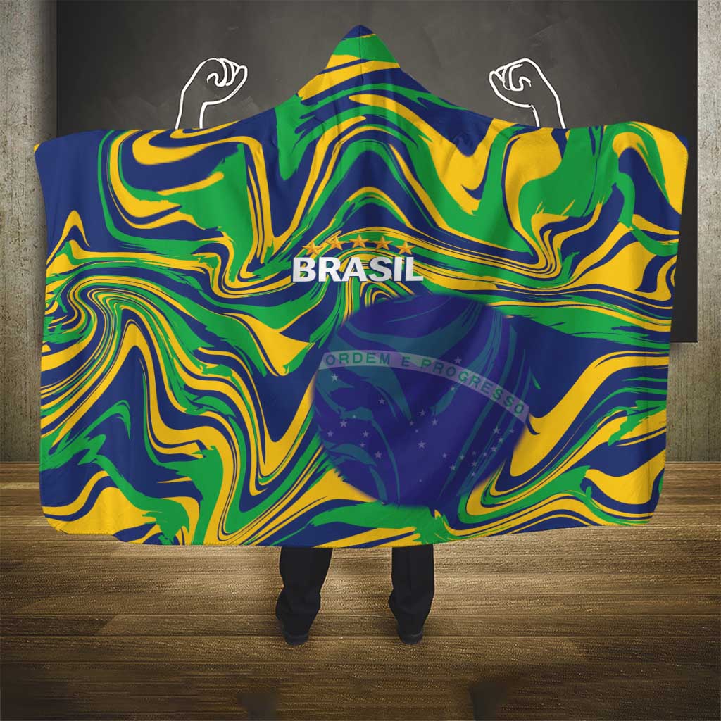 Brazil Football Hooded Blanket 2026 Vamos Brasil Marble Pattern - Wonder Print Shop