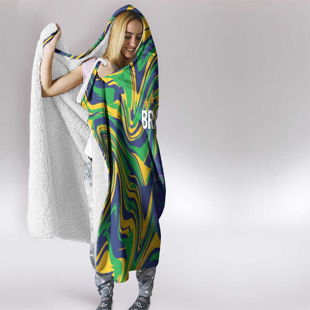 Brazil Football Hooded Blanket 2026 Vamos Brasil Marble Pattern - Wonder Print Shop