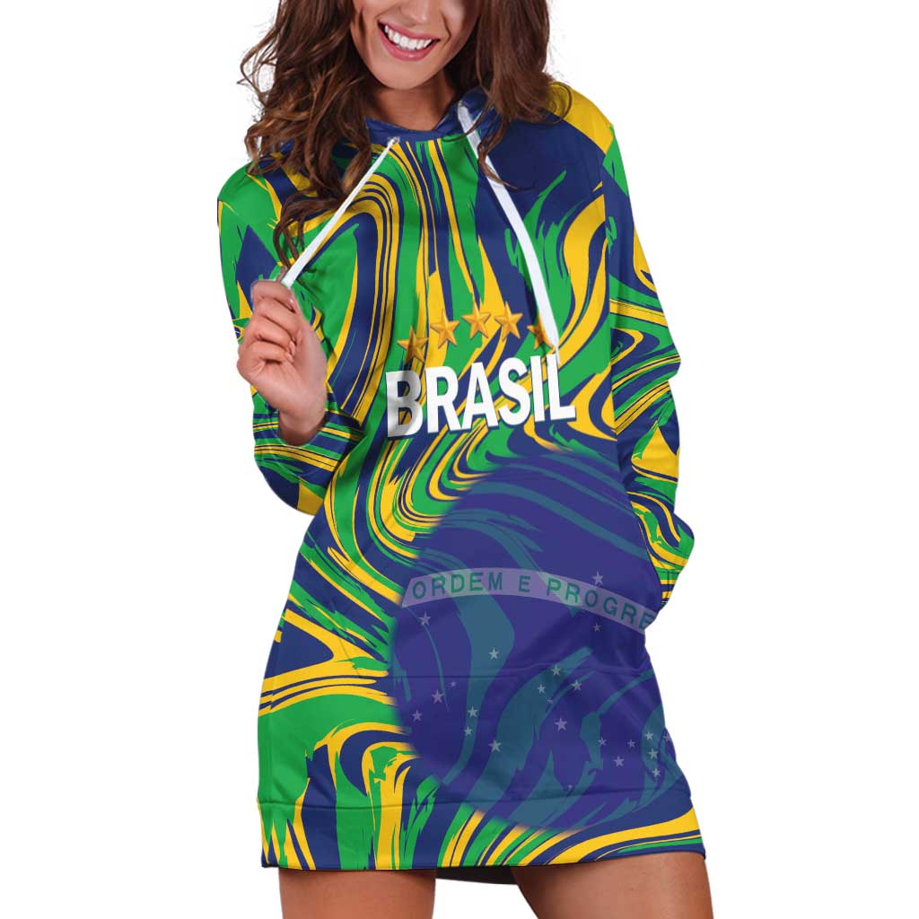 Brazil Football Custom Hoodie Dress 2026 Vamos Brasil Marble Pattern - Wonder Print Shop