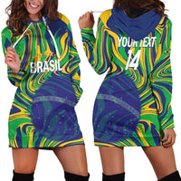 Brazil Football Custom Hoodie Dress 2026 Vamos Brasil Marble Pattern - Wonder Print Shop