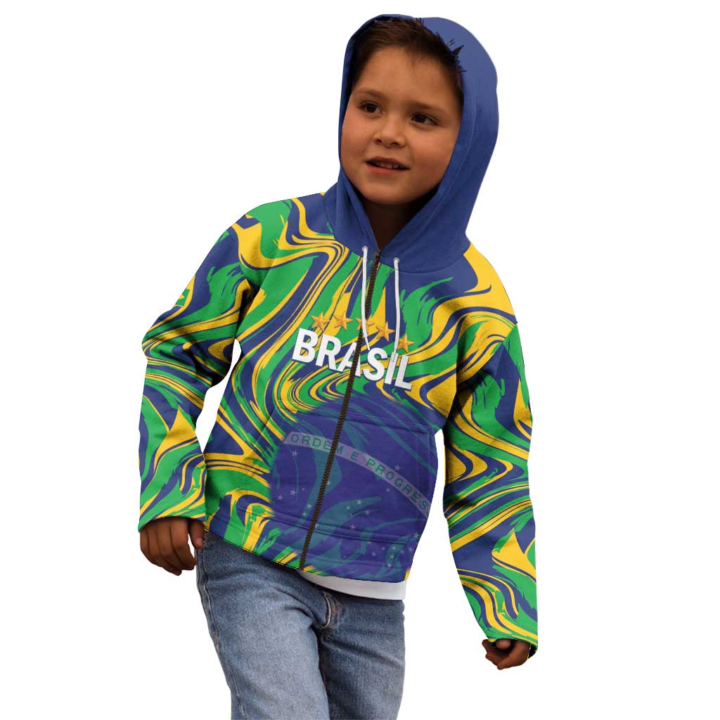 Brazil Football Custom Kid Hoodie 2026 Vamos Brasil Marble Pattern - Wonder Print Shop