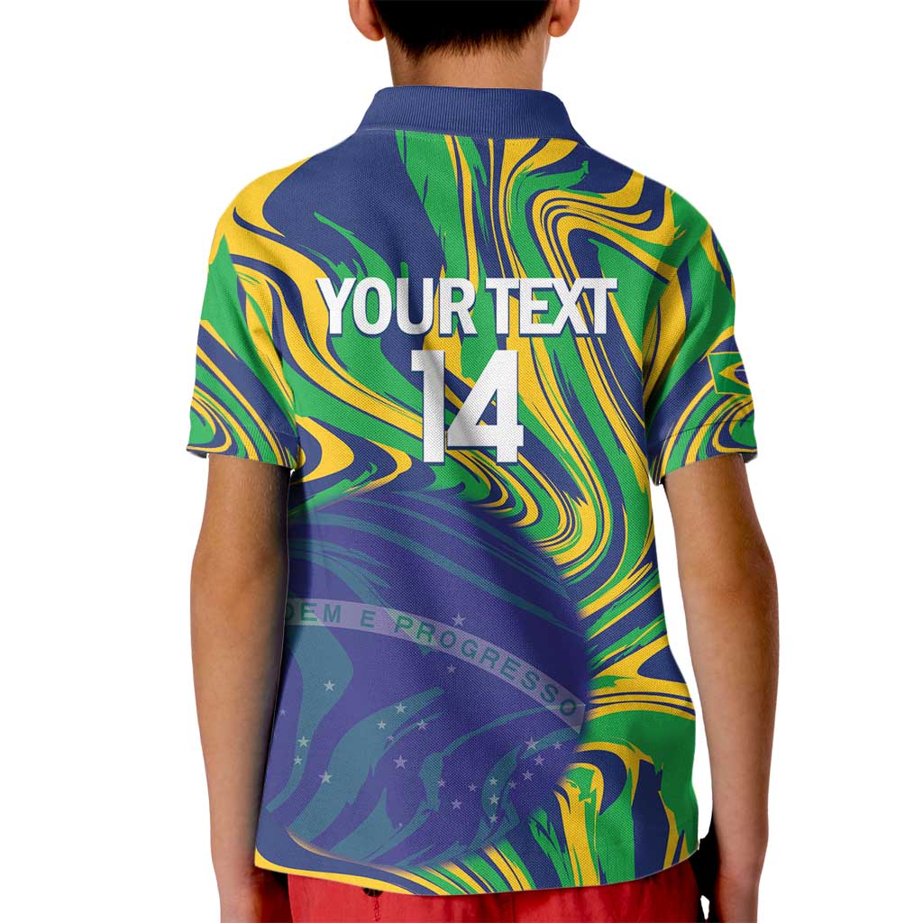 Brazil Football Custom Kid Polo Shirt 2026 Vamos Brasil Marble Pattern - Wonder Print Shop
