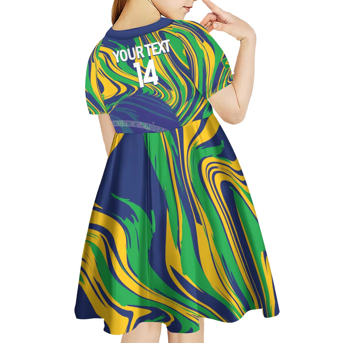Brazil Football Custom Kid Short Sleeve Dress 2026 Vamos Brasil Marble Pattern - Wonder Print Shop