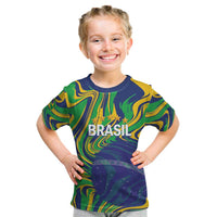 Brazil Football Custom Kid T Shirt 2026 Vamos Brasil Marble Pattern - Wonder Print Shop