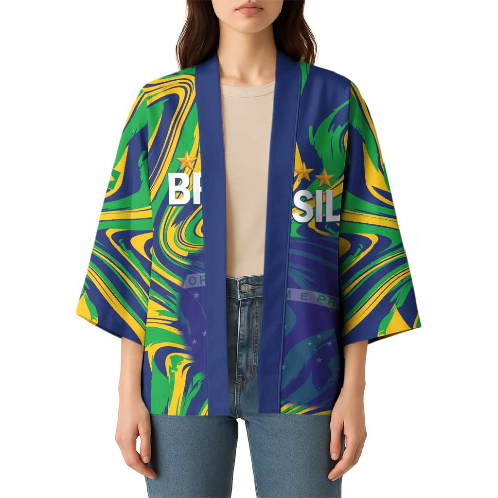 Brazil Football Custom Kimono 2026 Vamos Brasil Marble Pattern - Wonder Print Shop
