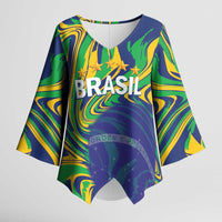 Brazil Football Custom Kimono Sleeve Blouse 2026 Vamos Brasil Marble Pattern - Wonder Print Shop