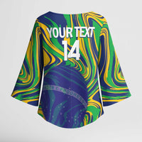 Brazil Football Custom Kimono Sleeve Blouse 2026 Vamos Brasil Marble Pattern - Wonder Print Shop