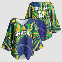 Brazil Football Custom Kimono Sleeve Blouse 2026 Vamos Brasil Marble Pattern - Wonder Print Shop