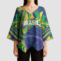 Brazil Football Custom Kimono Sleeve Blouse 2026 Vamos Brasil Marble Pattern - Wonder Print Shop