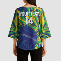 Brazil Football Custom Kimono Sleeve Blouse 2026 Vamos Brasil Marble Pattern - Wonder Print Shop