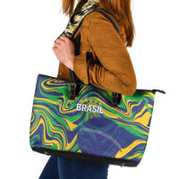 Brazil Football Leather Tote Bag 2026 Vamos Brasil Marble Pattern - Wonder Print Shop