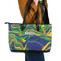 Brazil Football Leather Tote Bag 2026 Vamos Brasil Marble Pattern - Wonder Print Shop