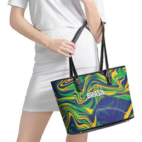 Brazil Football Leather Tote Bag 2026 Vamos Brasil Marble Pattern - Wonder Print Shop