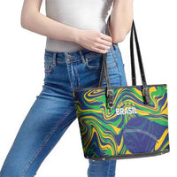 Brazil Football Leather Tote Bag 2026 Vamos Brasil Marble Pattern - Wonder Print Shop