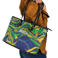 Brazil Football Leather Tote Bag 2026 Vamos Brasil Marble Pattern - Wonder Print Shop