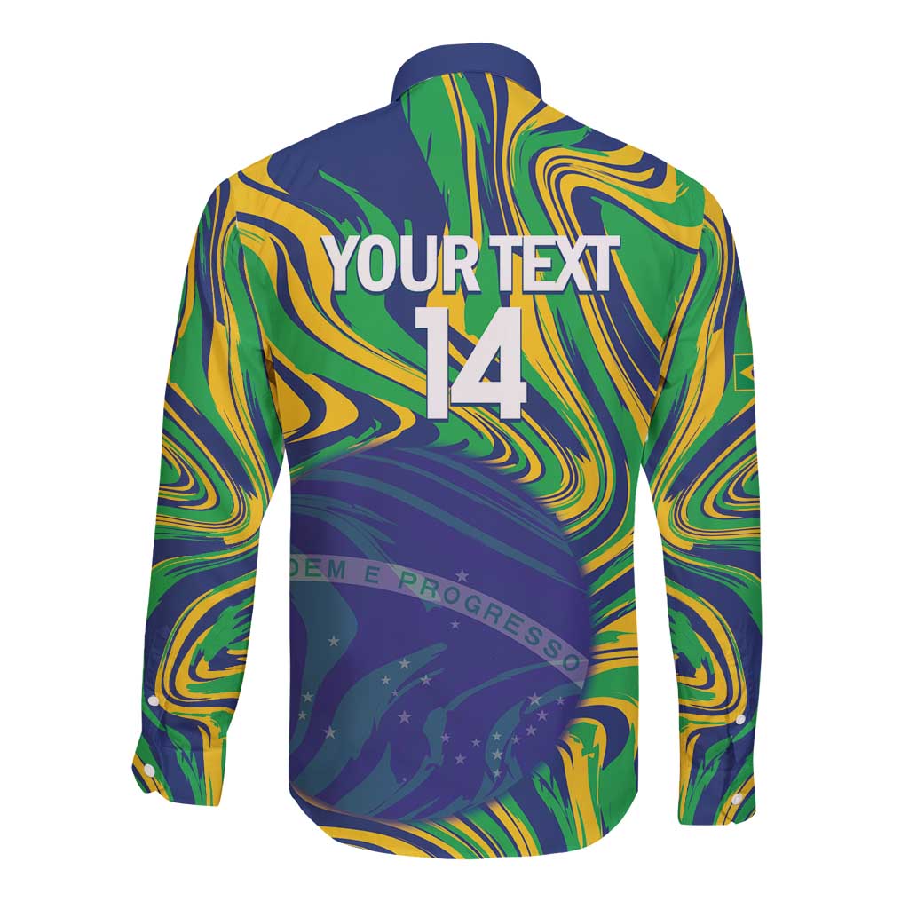 Brazil Football Custom Long Sleeve Button Shirt 2026 Vamos Brasil Marble Pattern - Wonder Print Shop