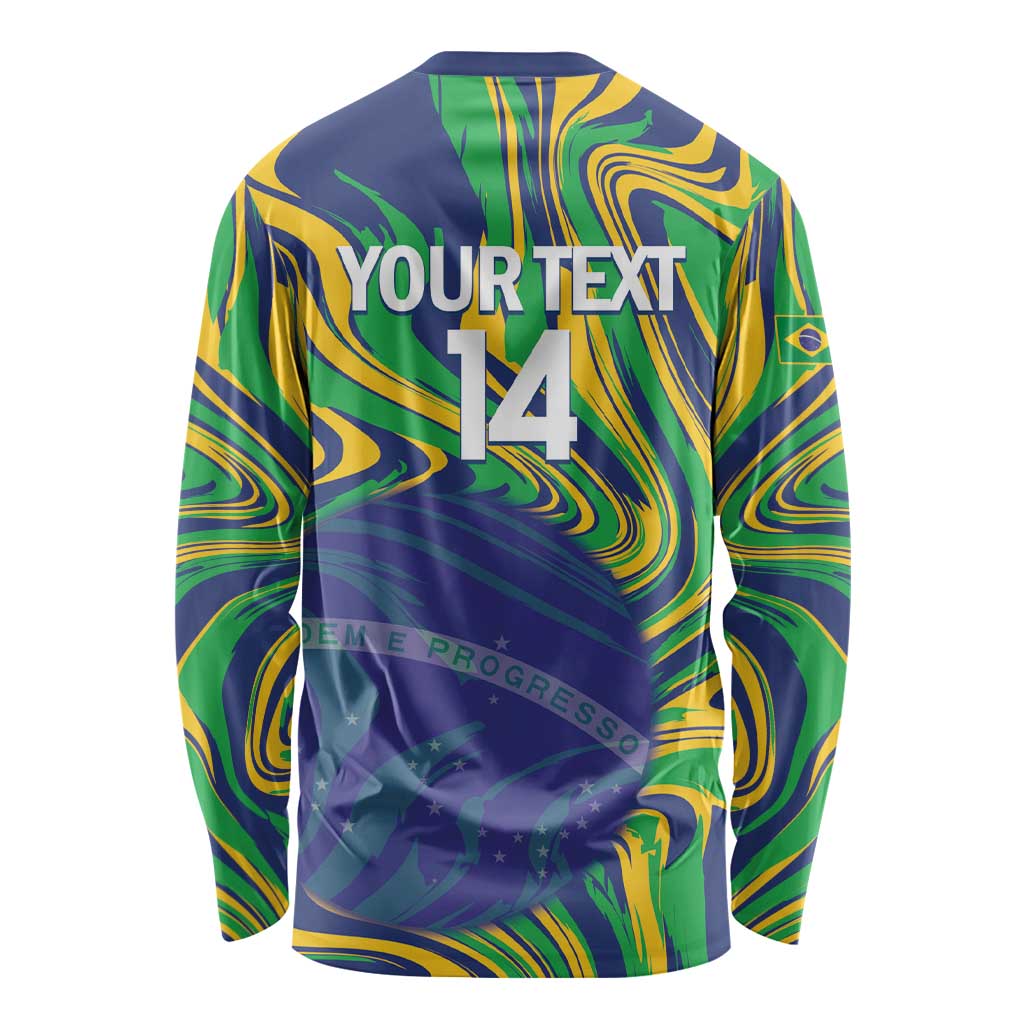 Brazil Football Custom Long Sleeve Shirt 2026 Vamos Brasil Marble Pattern - Wonder Print Shop