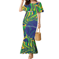 Brazil Football Custom Mermaid Dress 2026 Vamos Brasil Marble Pattern - Wonder Print Shop