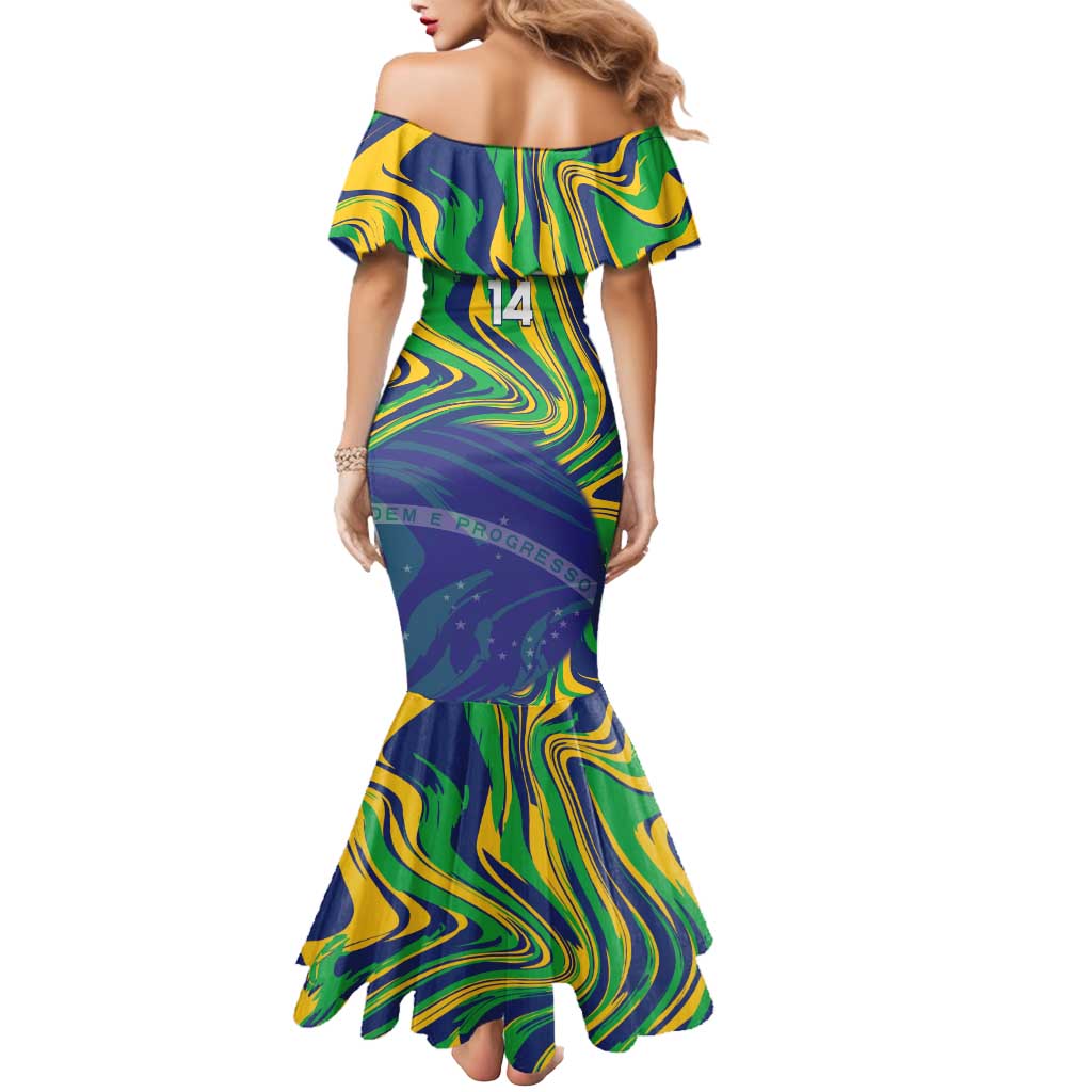 Brazil Football Custom Mermaid Dress 2026 Vamos Brasil Marble Pattern - Wonder Print Shop