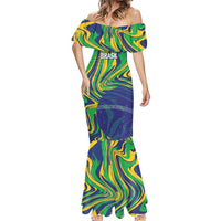 Brazil Football Custom Mermaid Dress 2026 Vamos Brasil Marble Pattern - Wonder Print Shop