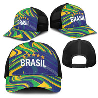 Brazil Football Mesh Trucker Cap 2026 Vamos Brasil Marble Pattern
